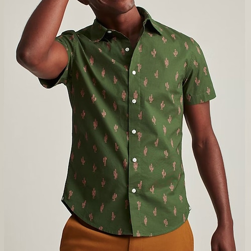 

Men's Shirt 3D Print Cactus Turndown Street Casual Button-Down Print Short Sleeve Tops Casual Fashion Breathable Green / Summer