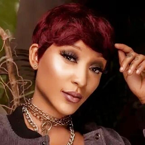 

Colored Short Pixie Cut Wig For Black Women Straight Burgundy 99J Human Hair With Bangs Glueless Natural Brown Brazilian Hair Allure
