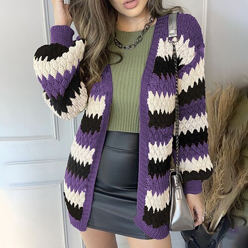 

2021 autumn and winter new european and american cross-border amazon amazon casual color matching knitted cardigan sweater spot