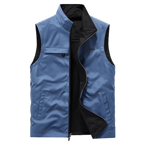 

Men's Vest Gilet Windproof Warm Outdoor Street Holiday Zipper Stand Collar Streetwear Chic & Modern Casual Jacket Outerwear Pure Color Pocket Lake blue Blue