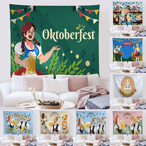 

Oktoberfest Beer Wall Tapestry Art Decor German Bavarian Blanket Curtain Hanging Home Bedroom Living Room Decoration Polyester