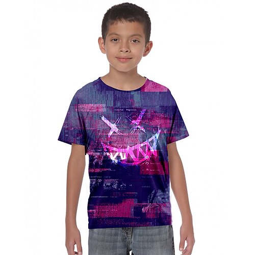 

Kids Boys T shirt Tee Short Sleeve 3D Print Graphic Crewneck Purple Children Tops Fall Winter Fashion Cool Daily Outdoor Regular Fit 4-12 Years