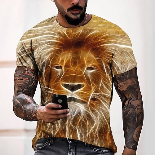 

Men's T shirt Tee Tee Graphic Round Neck Orange Short Sleeve 3D Print Casual Daily 3D Print Tops Fashion Cool Designer Comfortable / Summer / Summer