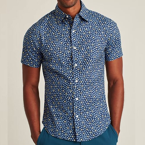 

Men's Shirt 3D Print Floral Turndown Street Casual Button-Down Print Short Sleeve Tops Casual Fashion Breathable Blue / Summer