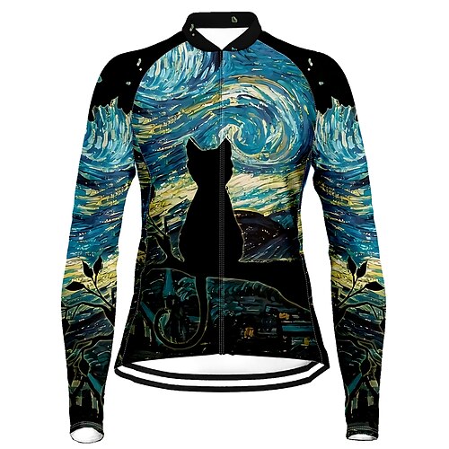 

21Grams Women's Cycling Jersey Long Sleeve Bike Top with 3 Rear Pockets Mountain Bike MTB Road Bike Cycling Breathable Quick Dry Moisture Wicking Blue Cat Spandex Polyester Sports Clothing Apparel