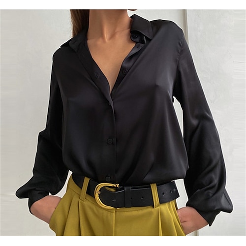 

Women's Blouse Plain Casual Daily Weekend Blouse Shirt Long Sleeve Patchwork Shirt Collar Casual Vintage Black Blue Red S