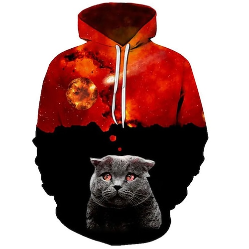 

Men's Unisex Hoodie Pullover Hoodie Sweatshirt Red Hooded Cat Graphic Prints Print Daily Sports 3D Print Streetwear Designer Casual Spring & Fall Clothing Apparel Hoodies Sweatshirts Long Sleeve