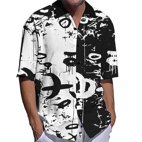 

Men's Shirt 3D Print Graffiti Turndown Street Casual Button-Down Print Short Sleeves Tops Designer Casual Fashion Breathable Black / Summer