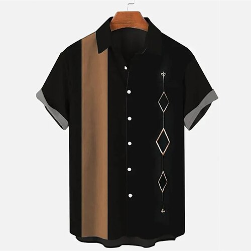 

Men's Bowling Shirt Camp Shirt Color Block Graphic Prints Turndown Blue Brown Hot Stamping Sports Holiday Short Sleeves Button-Down Print Clothing Apparel Fashion Casual Hawaiian Comfortable / Summer