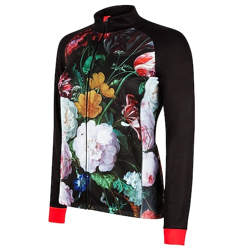

21Grams Women's Cycling Jersey Long Sleeve Bike Top with 3 Rear Pockets Mountain Bike MTB Road Bike Cycling Breathable Quick Dry Moisture Wicking Reflective Strips Black Floral Botanical Polyester