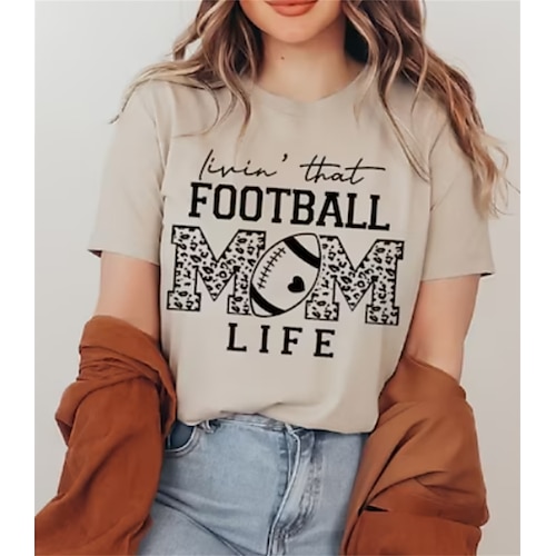 

Women's T shirt Tee Leopard Text Baseball Casual Weekend Painting T shirt Tee Short Sleeve Print Round Neck Basic Khaki S / 3D Print