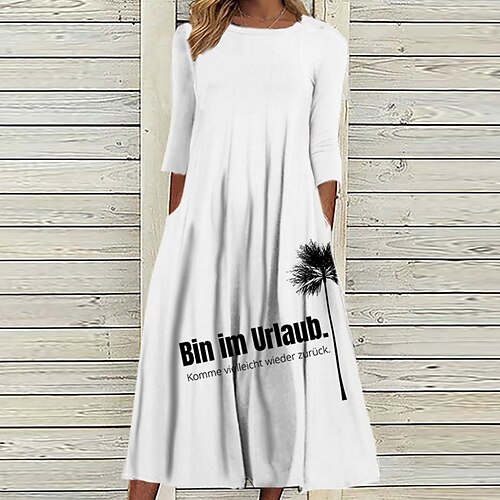 

Mujer Vestido informal Vestido de cambio Vestido Midi Negro Blanco Manga 3/4 Animal Frunce Invierno Otoño 2022 S M L XL XXL 3XL