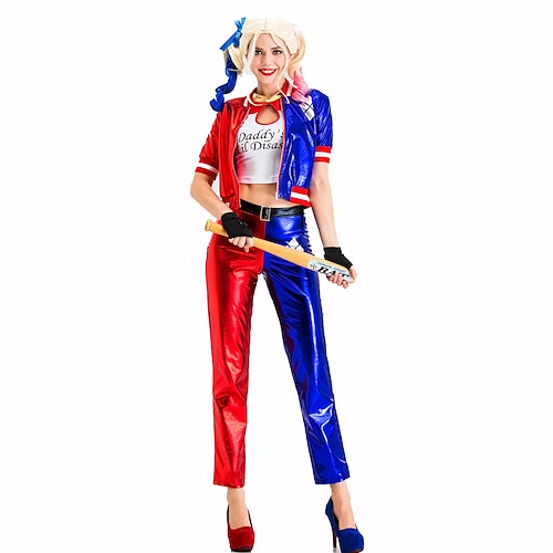 

Super Heroes Burlesque Clown Joker Outfits Women's Movie Cosplay Cosplay Blue Coat Pants Gloves Masquerade Polyester / T-shirt / T-shirt