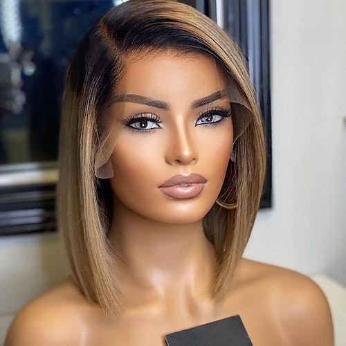 

Remy Human Hair 13x4 Lace Front Wig Bob Pixie Cut Short Bob Brazilian Hair Straight Blonde Wig 150% Density with Baby Hair Ombre Hair 100% Virgin Glueless Pre-Plucked For Women wigs for black women