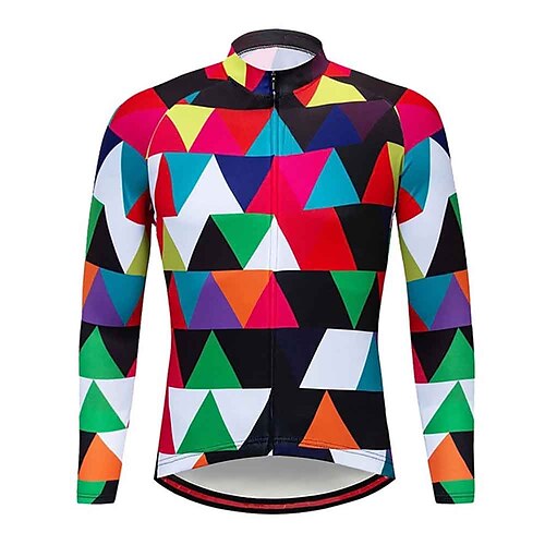 

21Grams Men's Cycling Jersey Long Sleeve Bike Top with 3 Rear Pockets Mountain Bike MTB Road Bike Cycling Breathable Quick Dry Moisture Wicking Reflective Strips Red Geometic Polyester Spandex Sports