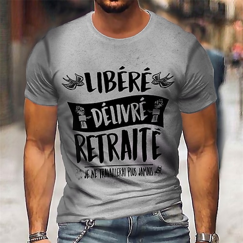 

Men's Unisex T shirt Tee 3D Print Graphic Prints Letter Crew Neck Street Daily Print Short Sleeve Tops Designer Casual Big and Tall Sports Gray / Summer