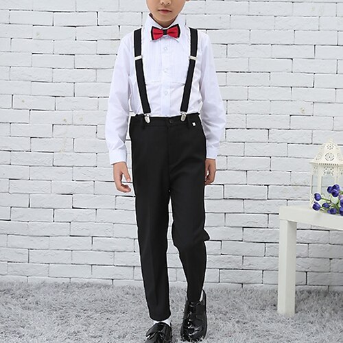 

2 Pieces Kids Boys Shirt & Pants Clothing Set Outfit Solid Color Long Sleeve Cotton Set School Fashion Preppy Style Winter Fall 3-13 Years White