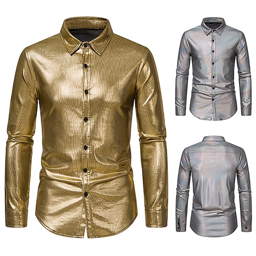 

Men's Shirt Prom Shirt Solid Color Button Down Collar Silver Gold Daily Button-Down Clothing Apparel Casual