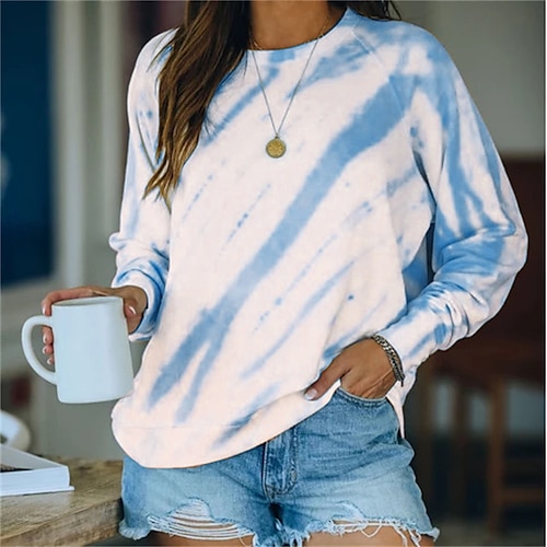 

Mujer Sudadera Pull-over Ropa de calle Casual Café Azul claro Tie-dye Casual Escote Redondo Manga Larga