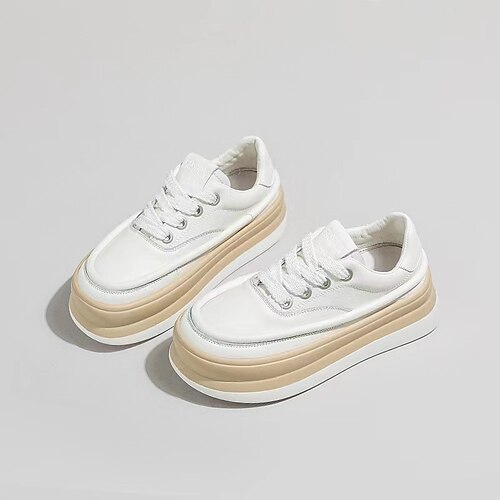 

Women's Sneakers Outdoor Daily Platform Sneakers White Shoes Lace-up Round Toe Casual Sweet Walking Shoes Faux Leather Lace-up Solid Colored Pink khaki White