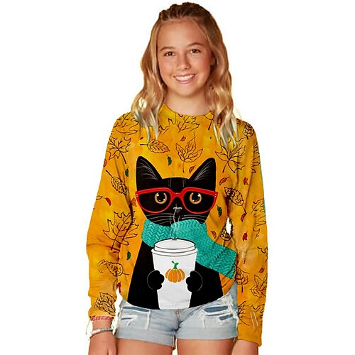 

Kids Girls' T shirt Animal Outdoor 3D Print Long Sleeve Active 3-12 Years Winter Yellow
