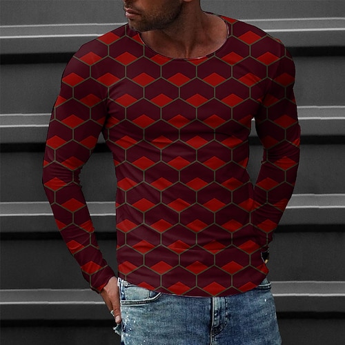 

Men's T shirt Tee Tee Graphic Round Neck Red Long Sleeve 3D Print Casual Daily Print Tops Fashion Designer Comfortable Big and Tall