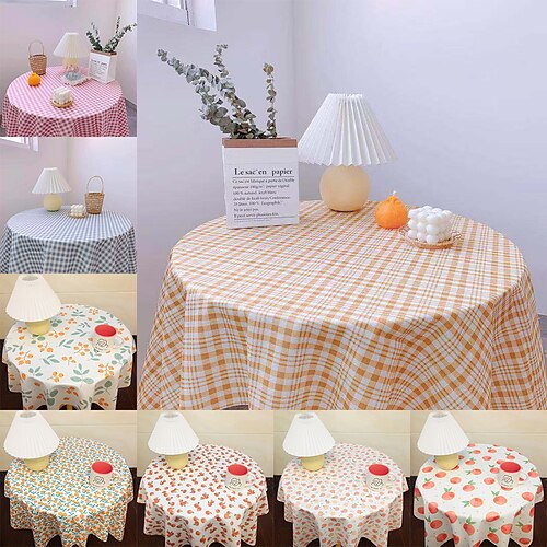 

Round Tablecloth Farmhouse Cotton Linen Table Cloth Spring Tablecloth Round Outdoor Cloth Table Cover Oval Rectangle For Picnic,Wedding,Dining,Easter