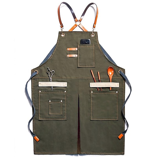 

Chef, BBQ and Work Apron with Pocket - Durable Canvas Cross Back Straps For Men, Women, Grilling, Cooking,Painting
