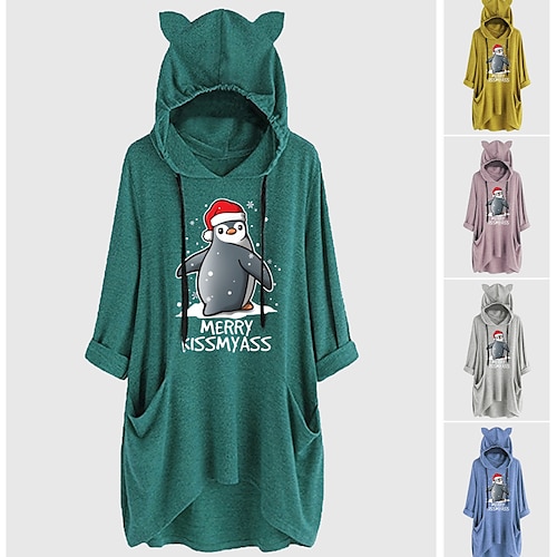 

Inspired by Animal Cat Ear Penguin Hoodie Sweatshirt Oversized Hoodie Animal Graphic Hoodie For Women's Girls' Adults' Hot Stamping Spandex Homecoming Vacation