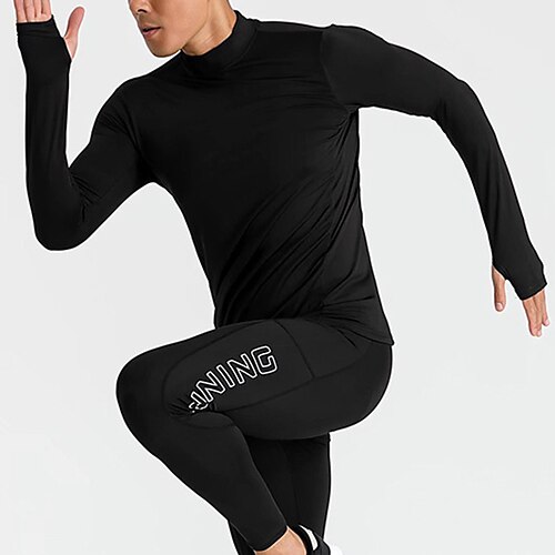 

Men's Compression Shirt Thumbhole Long Sleeve Sweatshirt Athletic Spandex Breathable Quick Dry Moisture Wicking Gym Workout Running Active Training Sportswear Activewear Black White