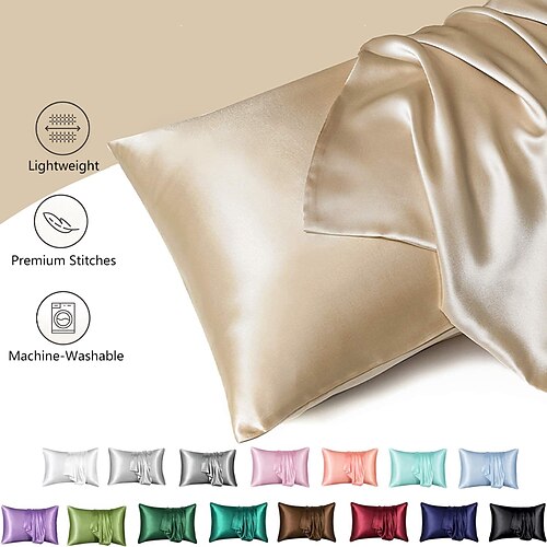 

Satin Pillowcases Set of 2 Various Sizes and Colors Super Soft and Cozy, Wrinkle, Fade, Stain Resistant with Envelope Closure