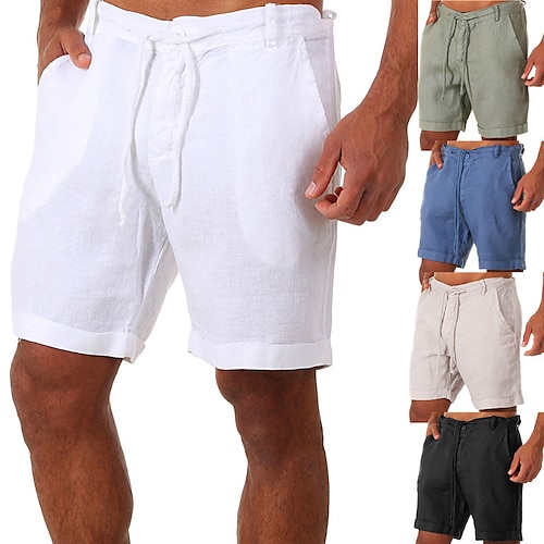 

Calções de ioga de linho masculinos calções com cordão calças bermudas secagem rápida cor sólida branco preto azul casual ioga fitness ginásio treino esportes de verão roupa ativa micro-elástico