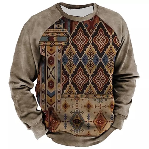 

Men's Unisex Sweatshirt Pullover Tribal Graphic Prints Patchwork Print Daily Sports Holiday 3D Print Boho Streetwear Hoodies Sweatshirts Long Sleeve Brown