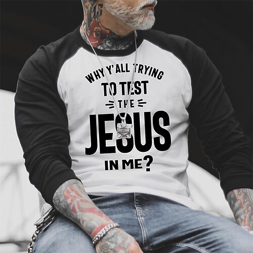 

Men's T shirt Tee Graphic Letter Crew Neck White Print Street Sports Long Sleeve Patchwork Print Clothing Apparel Fashion Designer Casual Comfortable
