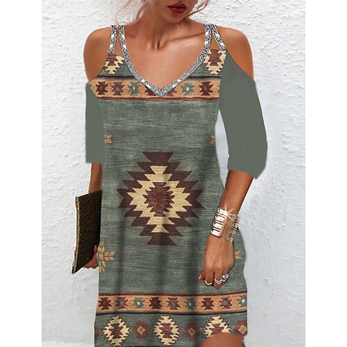 

Women's Casual Dress Mini Dress Gray 3/4 Length Sleeve Geometric Sequins Spring Summer Spaghetti Strap Fashion 2022 S M L XL XXL 3XL
