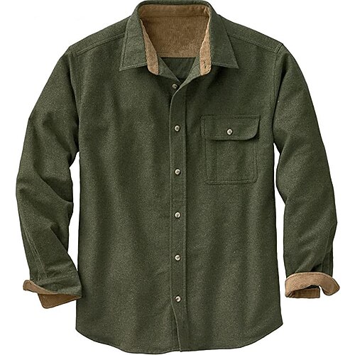 

Men's Flannel Shirt Shirt Jacket Shacket Solid Color Turndown Army Green Street Daily Long Sleeve Button-Down Clothing Apparel Fashion Casual Comfortable / Beach