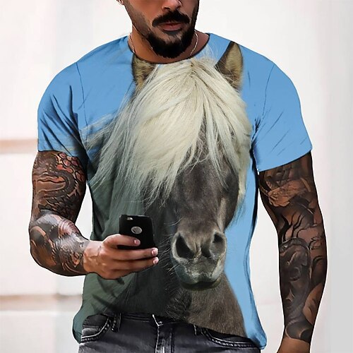 

Men's T shirt Tee Tee Graphic Round Neck Blue Short Sleeve 3D Print Casual Daily 3D Print Tops Fashion Cool Designer Comfortable / Summer / Summer