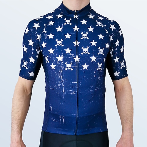 

21Grams Men's Cycling Jersey Short Sleeve Bike Top with 3 Rear Pockets Mountain Bike MTB Road Bike Cycling Breathable Quick Dry Moisture Wicking Reflective Strips Blue Skull Stars Polyester Spandex