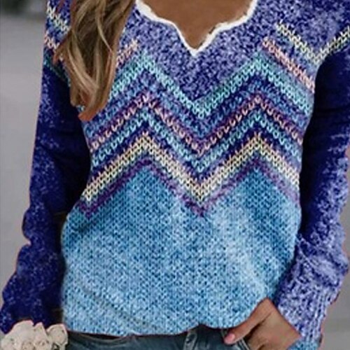 

Women's Pullover Sweater Jumper Ribbed Knit Knitted Color Block V Neck Stylish Casual Daily Holiday Fall Winter Green Blue S M L / Long Sleeve