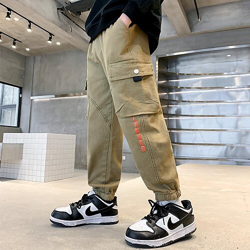 

Kids Boys Pants Black Khaki Letter Fall Spring Active Casual 3-13 Years