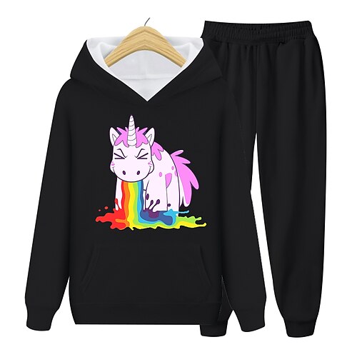 

Kids Boys Hoodie Pants HoodieSet Clothing Set 2 Pieces Long Sleeve Black Unicorn Animal Print Street Vacation Outdoor Fashion Comfort Cool Daily 3-12 Years