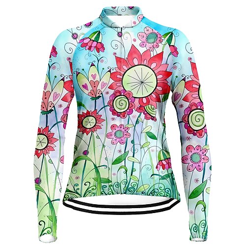 

21Grams Women's Cycling Jersey Long Sleeve Bike Top with 3 Rear Pockets Mountain Bike MTB Road Bike Cycling Quick Dry Moisture Wicking Blue Floral Botanical Sports Clothing Apparel / Stretchy