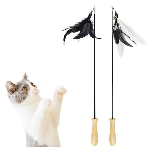 

Wooden Handle Two-section Telescopic Funny Cat Stick Replacement Head Training Cat Resistant To Scratching Feather Funny Cat Rod Cat Toy