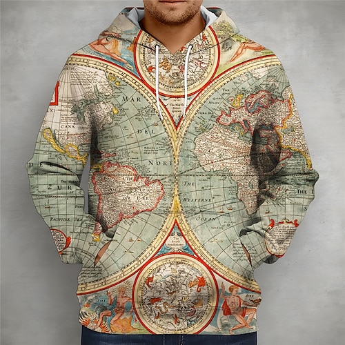 

Men's Unisex Pullover Hoodie Sweatshirt Hooded Map Graphic Prints Print Sports Outdoor Daily Sports 3D Print Basic Streetwear Hoodies Sweatshirts Long Sleeve Green