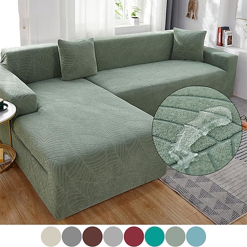 

Stretch Sofa Cover Slipcover Elastic Sectional Couch Armchair Loveseat 4 or 3 seater L shape Jacquard Grey Water Repellent Plain Solid Soft Durable Washable