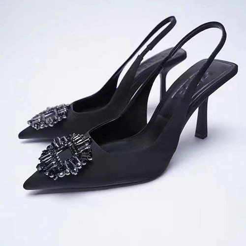 

Women's Heels Summer Stiletto Heel Pointed Toe Polyester Ankle Strap Black