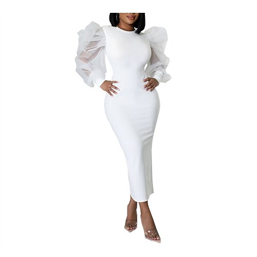 

Women's Bodycon Sheath Dress Midi Dress Black gray Green Pink Long Sleeve Pure Color Patchwork Fall Summer Crew Neck Fashion Winter Dress Fall Dress Slim 2022 S M L XL XXL