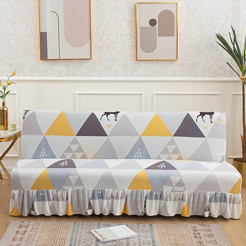 

1-Piece Geometric Printed Stretch Sofa Slipcover with Skirt Armless Sofa Cover Furniture Protector Without Armrests Slipcover Soft with Elastic Bottom for Kids