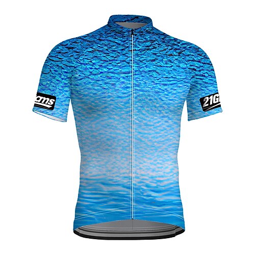 

21Grams Men's Cycling Jersey Short Sleeve Bike Top with 3 Rear Pockets Mountain Bike MTB Road Bike Cycling Breathable Quick Dry Moisture Wicking Reflective Strips Blue Graphic Polyester Spandex Sports