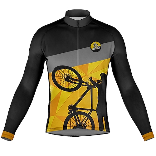 

21Grams Men's Cycling Jersey Long Sleeve Bike Top with 3 Rear Pockets Mountain Bike MTB Road Bike Cycling Breathable Quick Dry Moisture Wicking Reflective Strips Black Graphic Polyester Spandex Sports